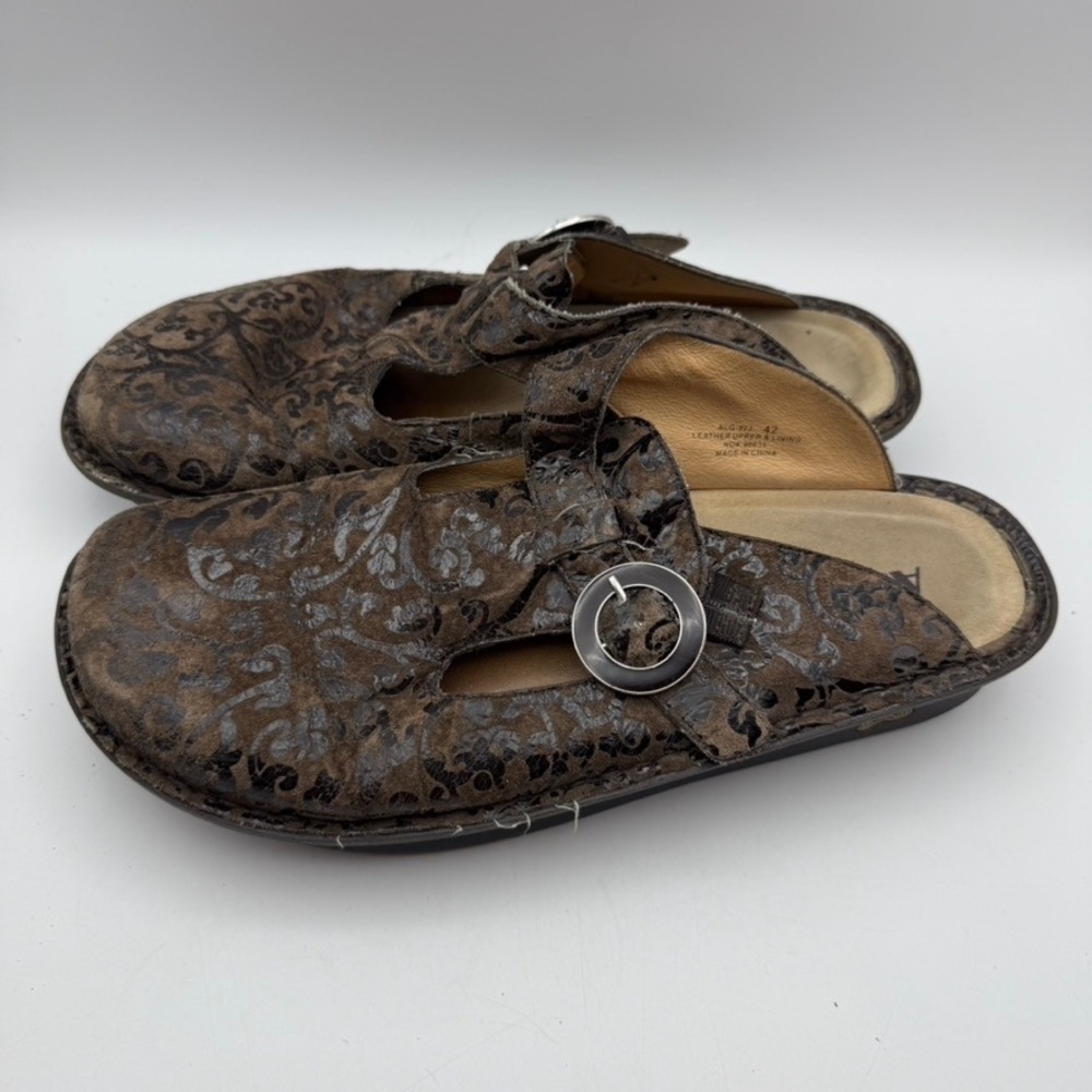 Alegria Clogs Comfort Slip On Shoes Brown‎ Floral Womens EU 42 US 11.5-12